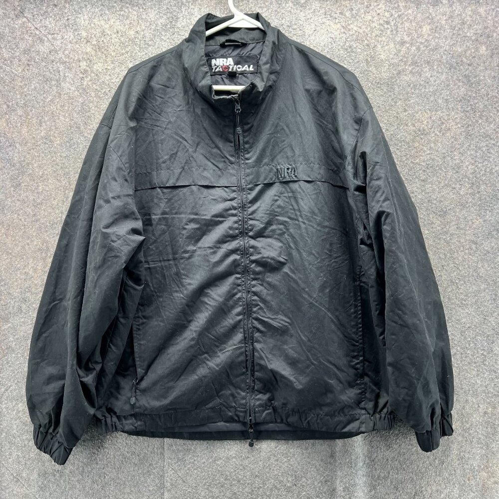 NRA Tactical Jacket Mens Large Black Full Zip Windbreaker Lightweight Military